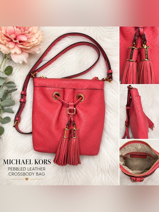 Michael Kors Handbags - Michael Kors Pebbled Leather Tassel Crossbody Bag Coral Pink Gold Tone